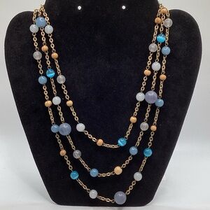 Blue, Light Blue and Cream Bead Layered Necklace